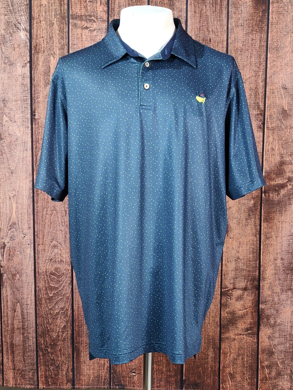 NWOT Masters Tech Clubhouse Green Micro Dot Navy Blue Stretch Mens Polo